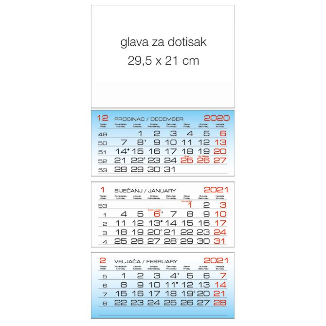 Kalendar zidni trodijelni 2025.-3 bloka, preklopni