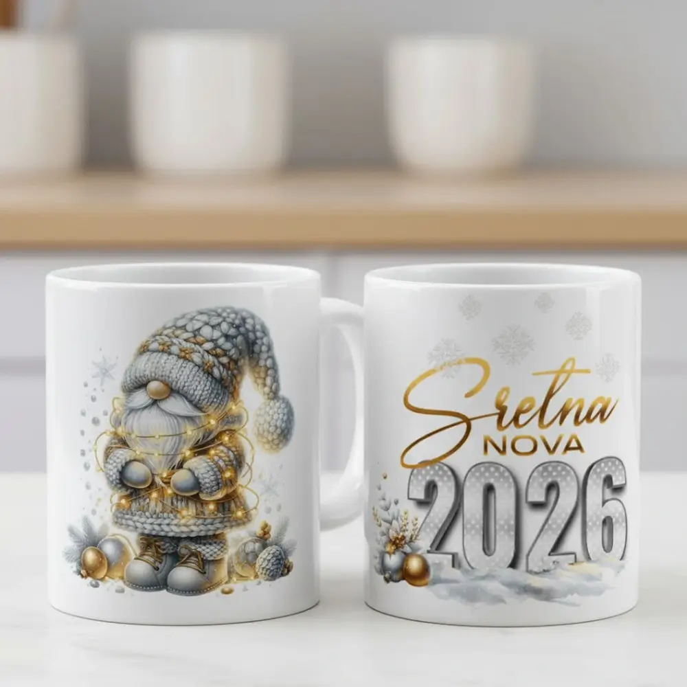 šalice s tiskom za Božić i Novu godinu.