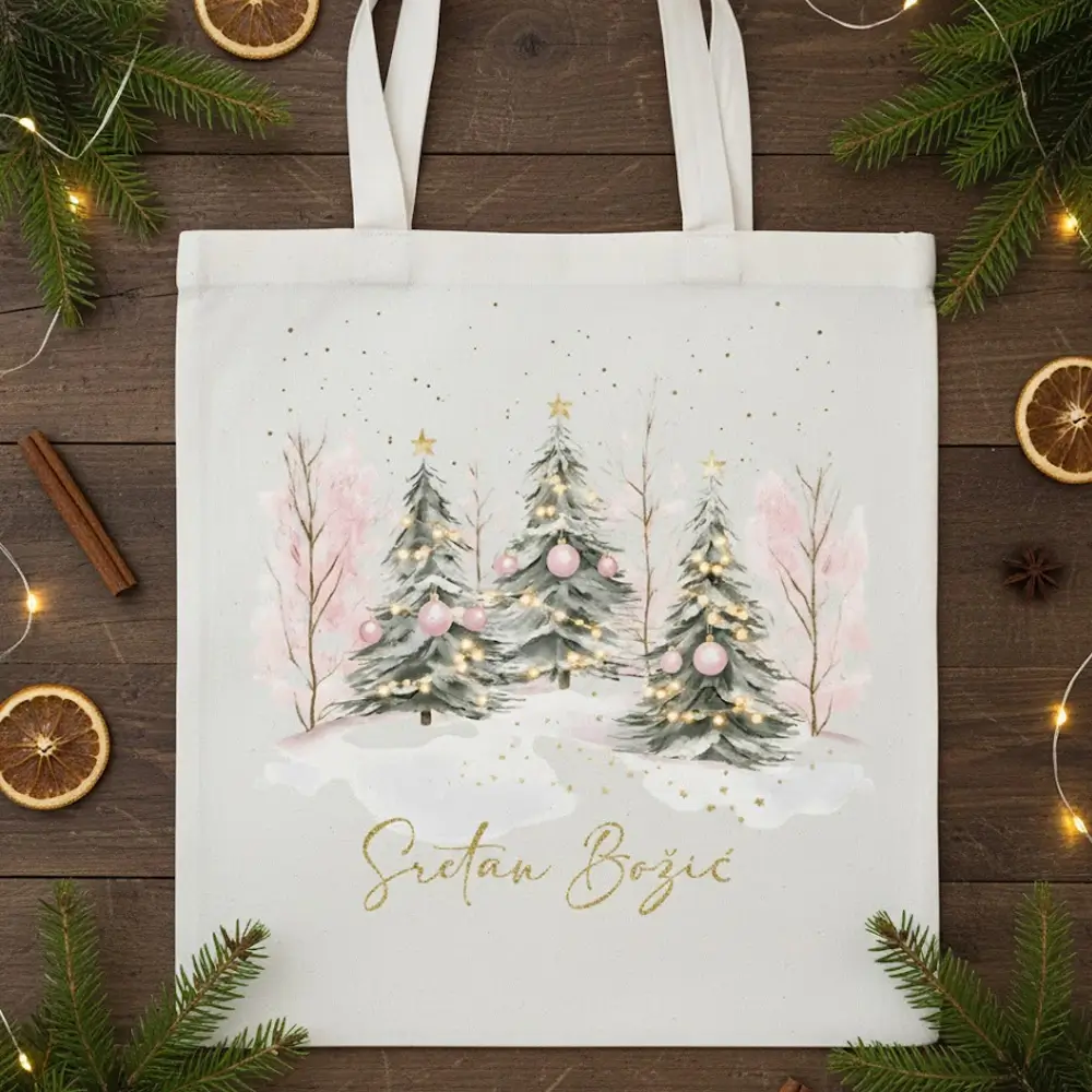 Personalizirana platnena torba natur boje sa snježnim motivom i tekstom
