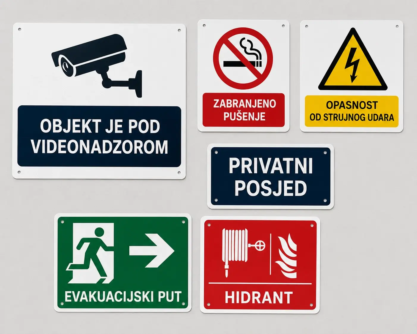 Set informativnih Forex ploča: službena oznaka za videonadzor, zabrana pušenja, privatni posjed i evakuacijski putovi